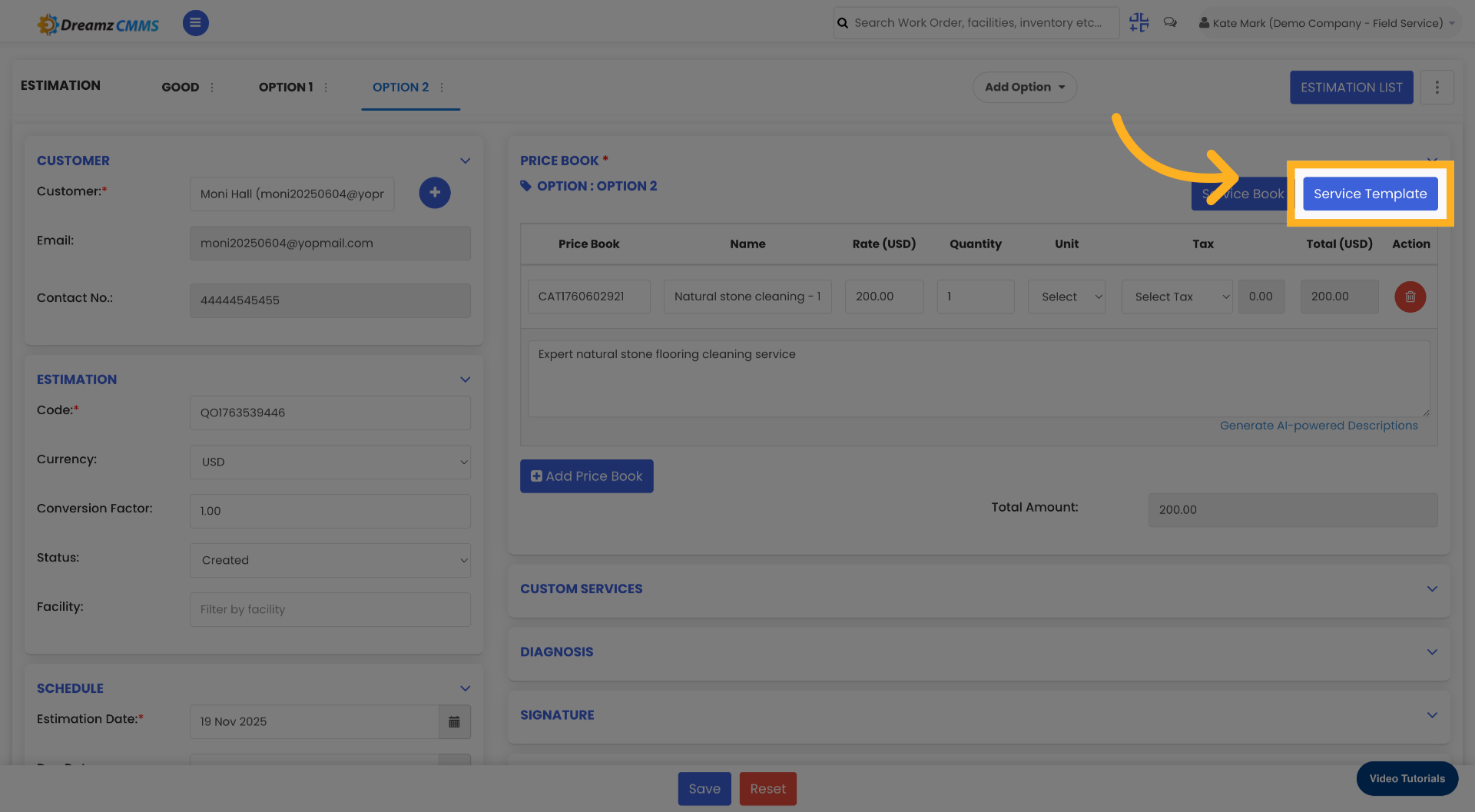 Select Service Template