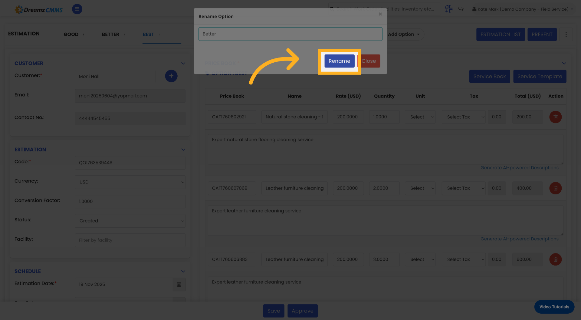 Confirm Rename Action