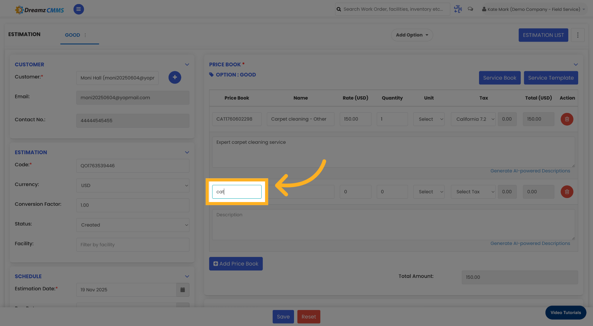 Enter Price Book Search Term