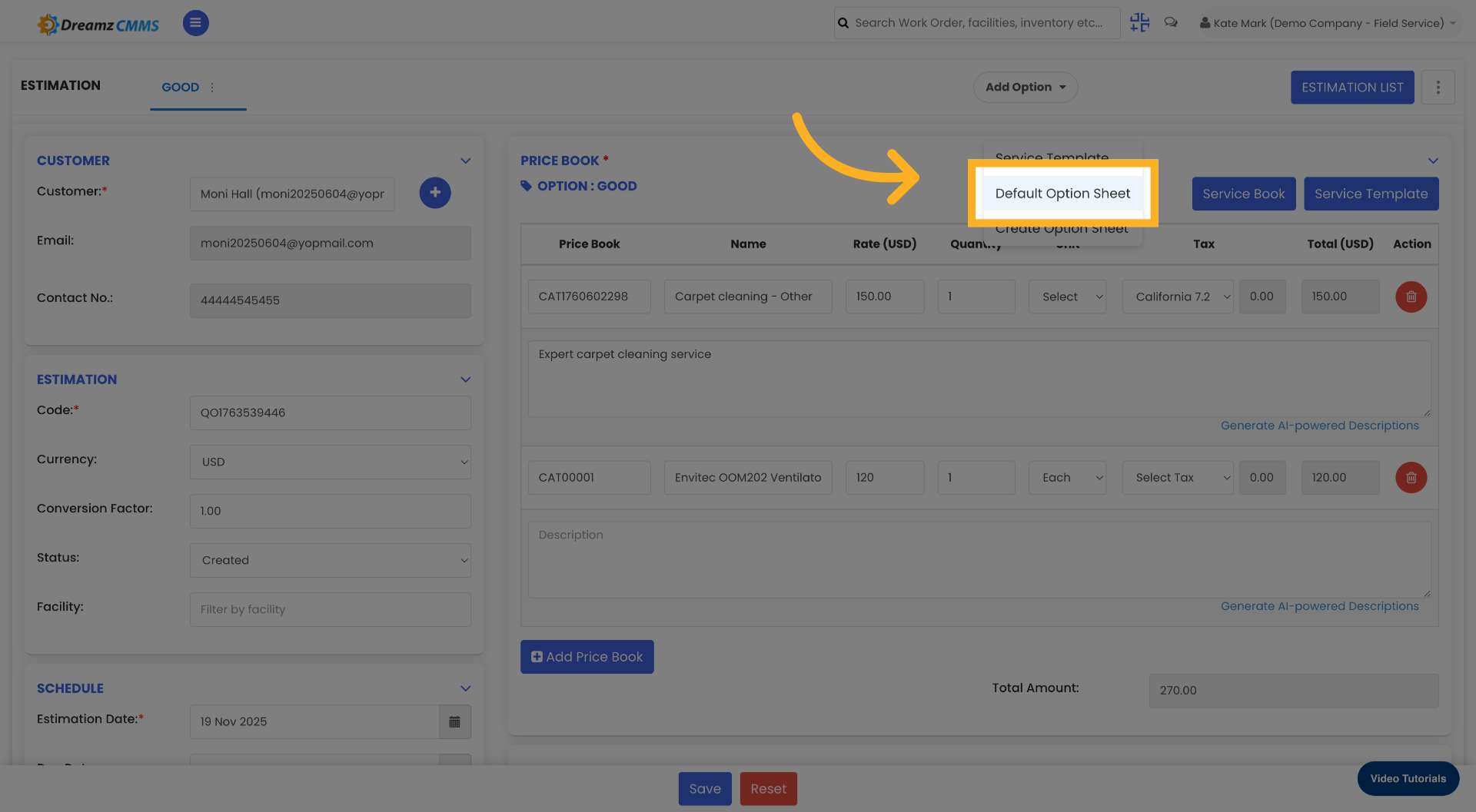 Select Default Option Sheet