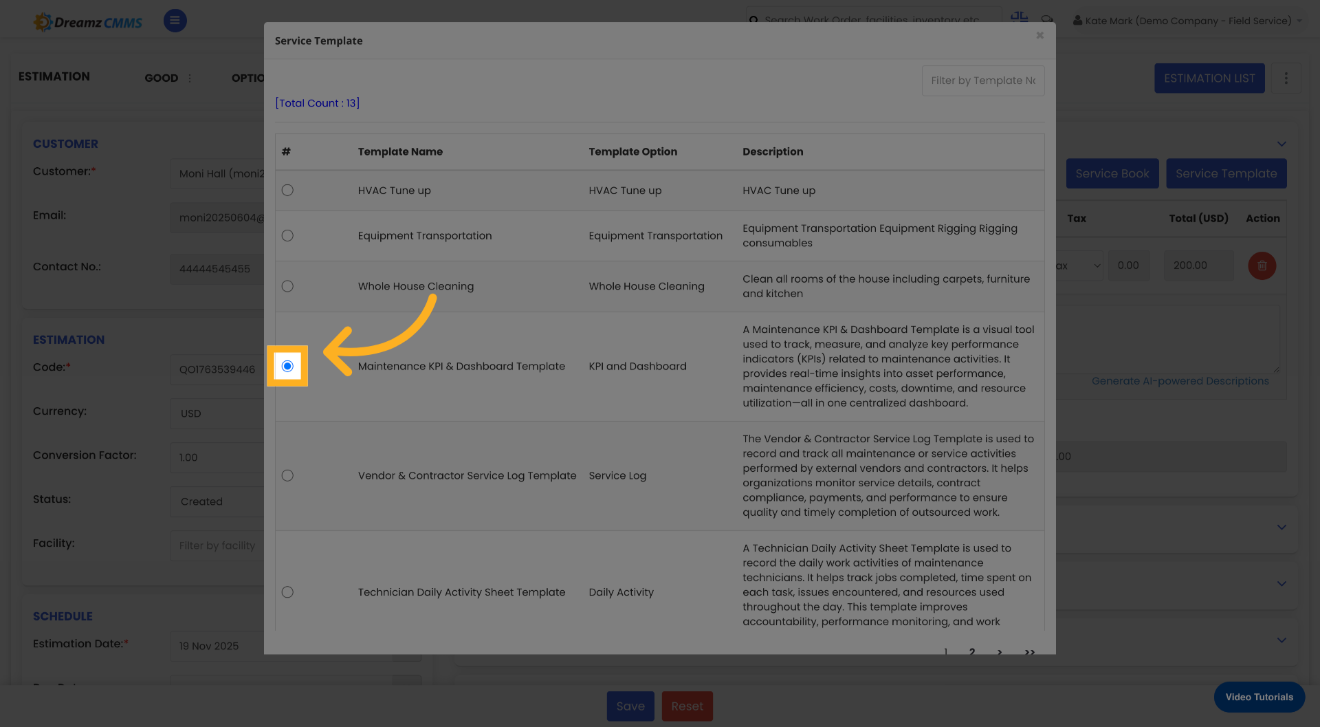Enter Template Value