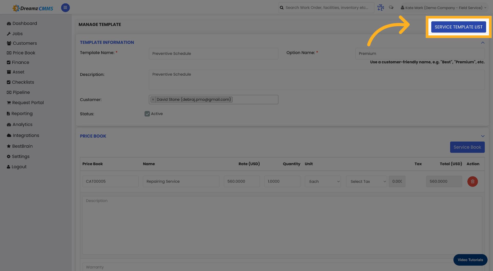 Open Service Template List