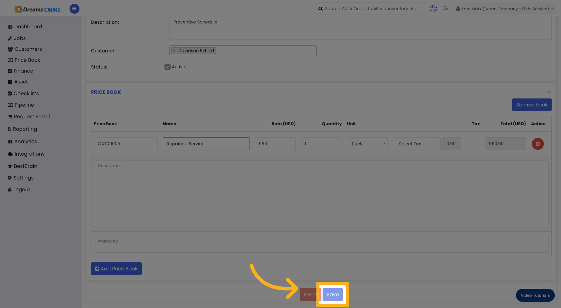 Save Service Template