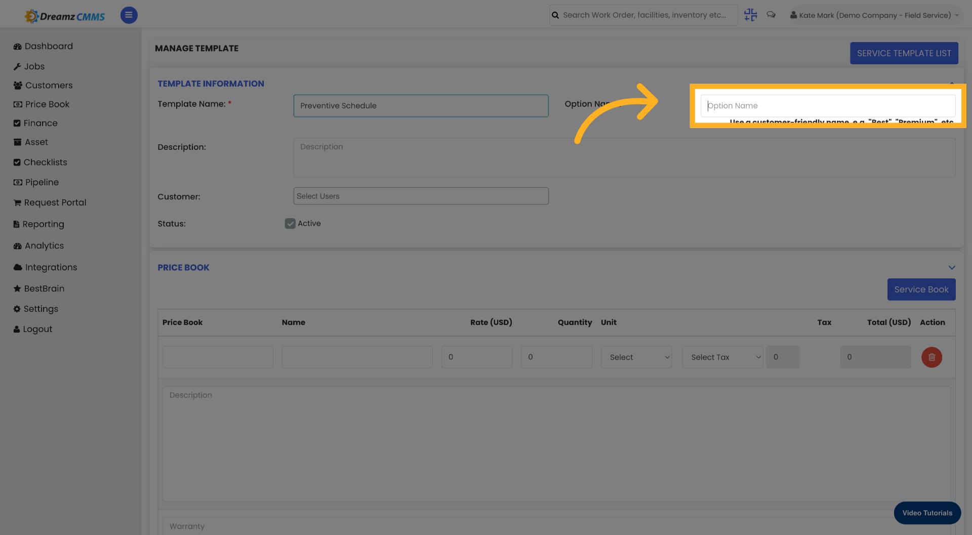 Select Option Name Field