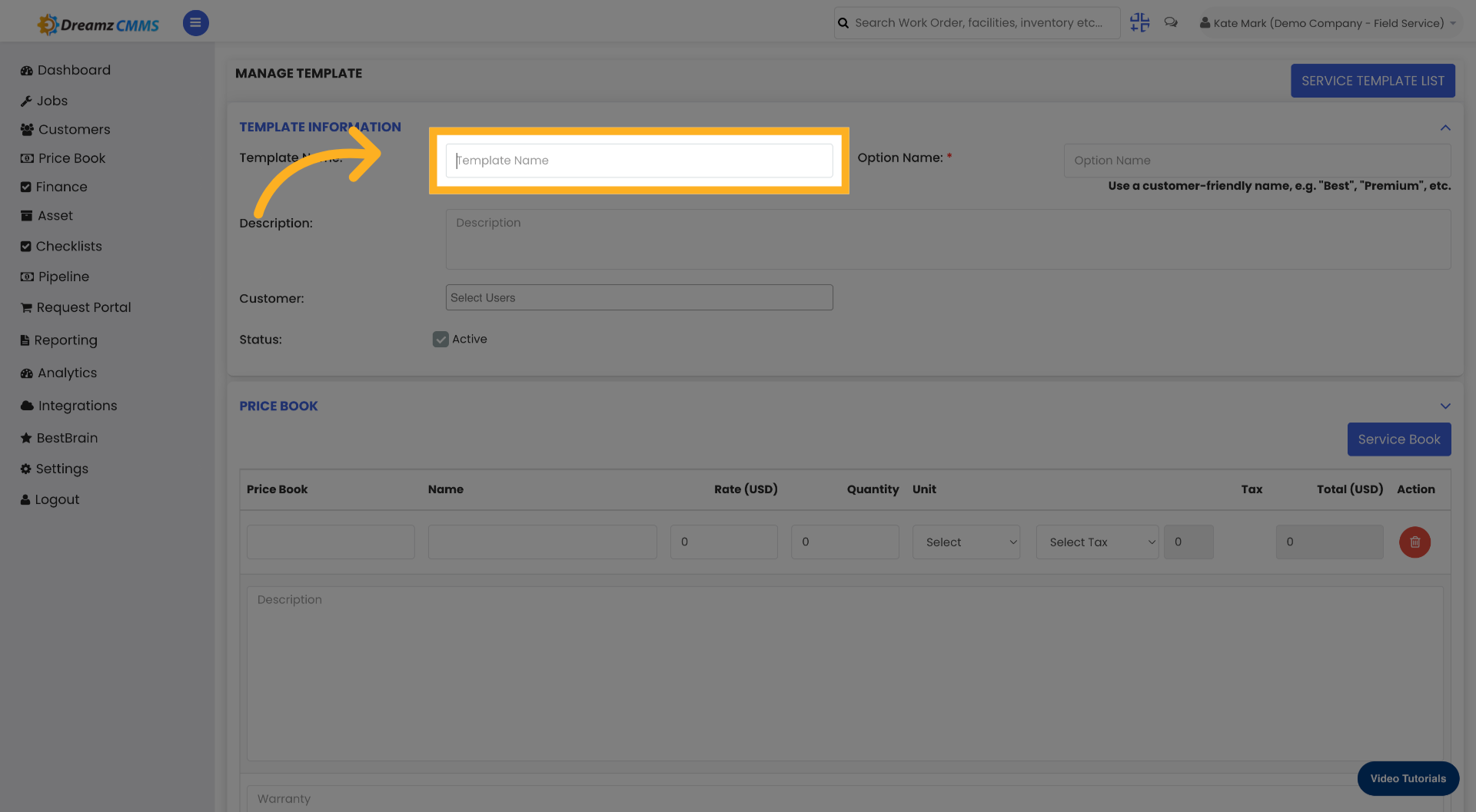 Select Template Name Field