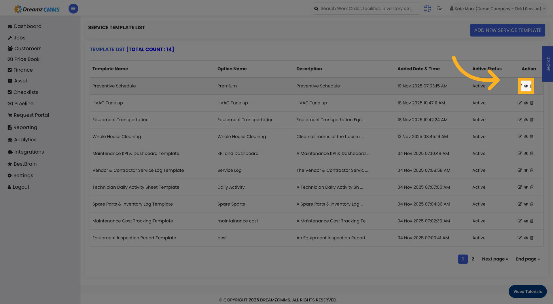 Select Template from List