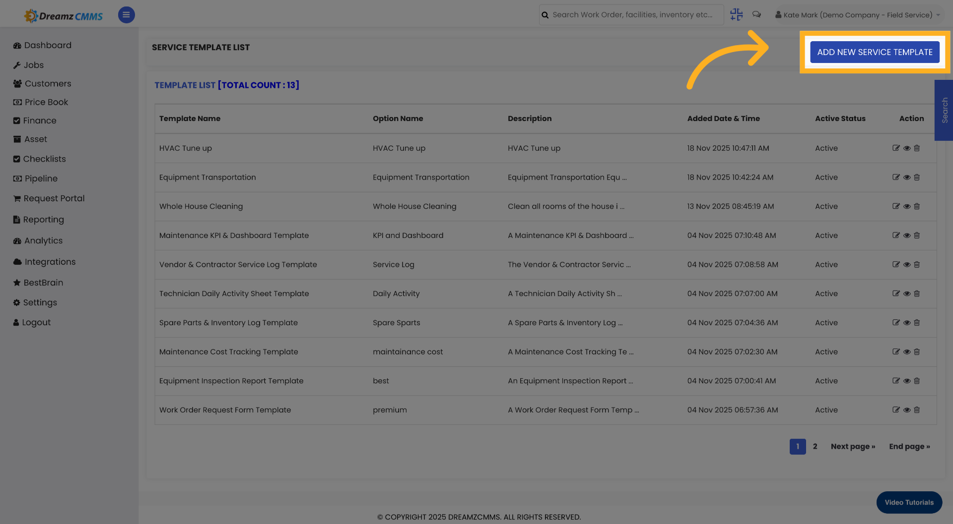 Add New Service Template