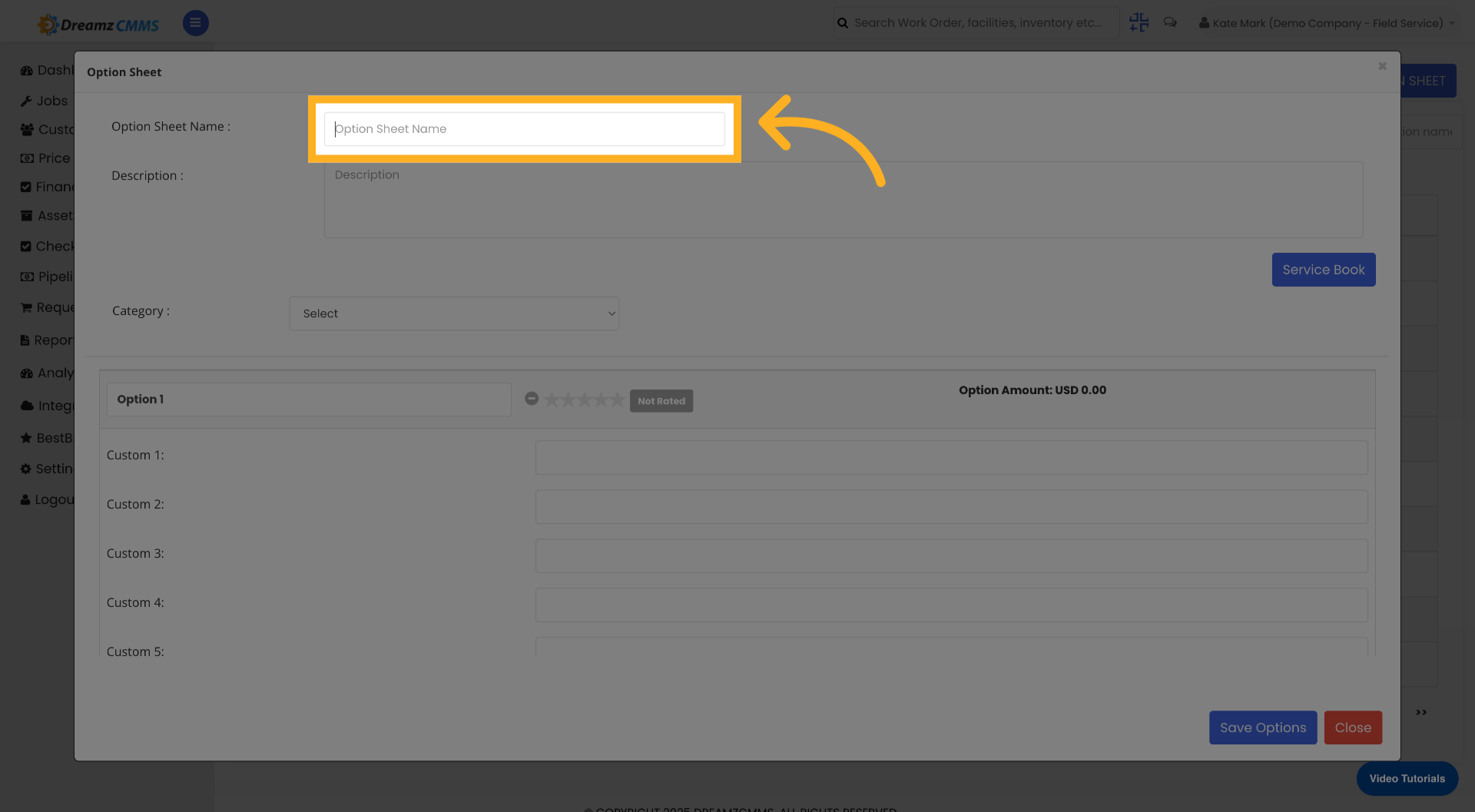 Select Option Sheet Name Field