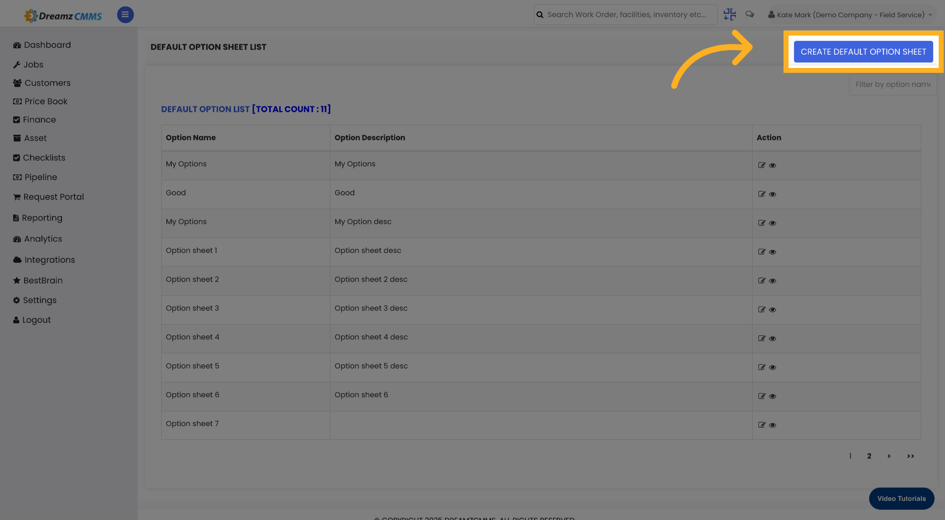 Create Default Option Sheet