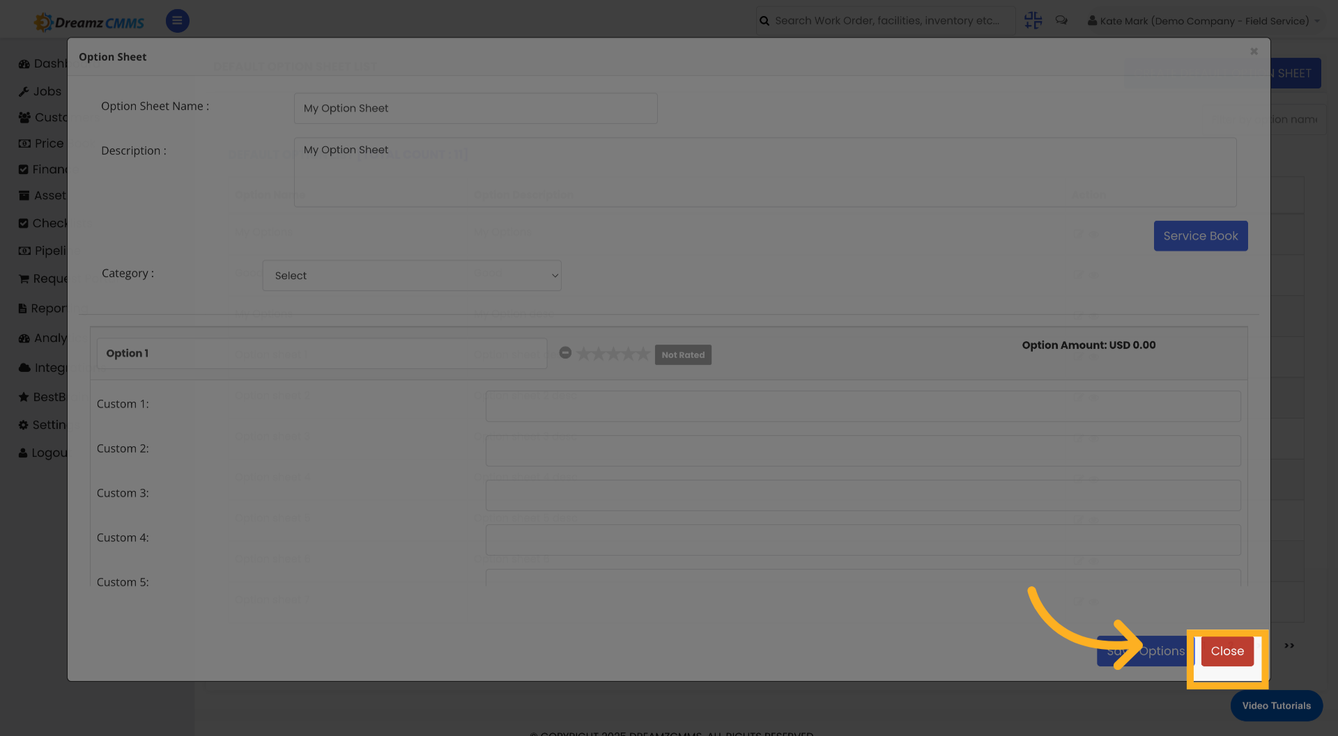 Close Option Sheet Editor