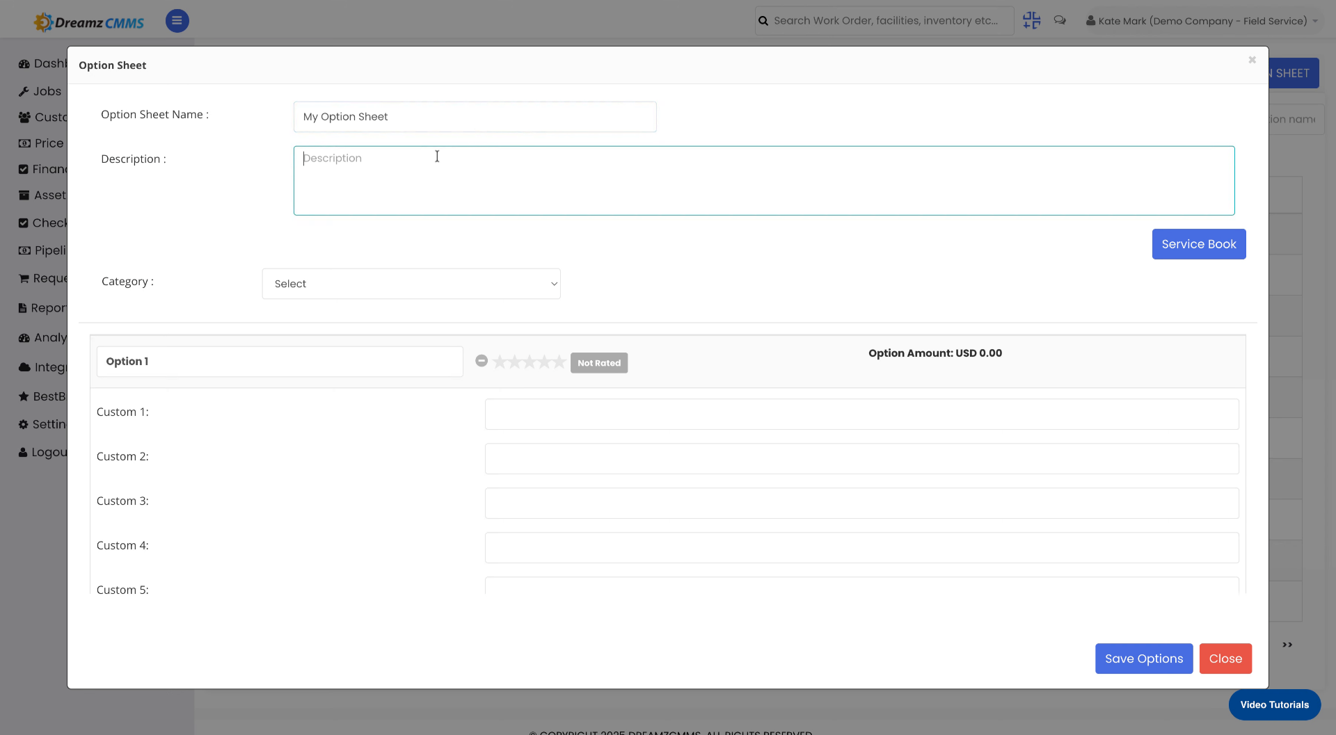 Enter Option Sheet Description