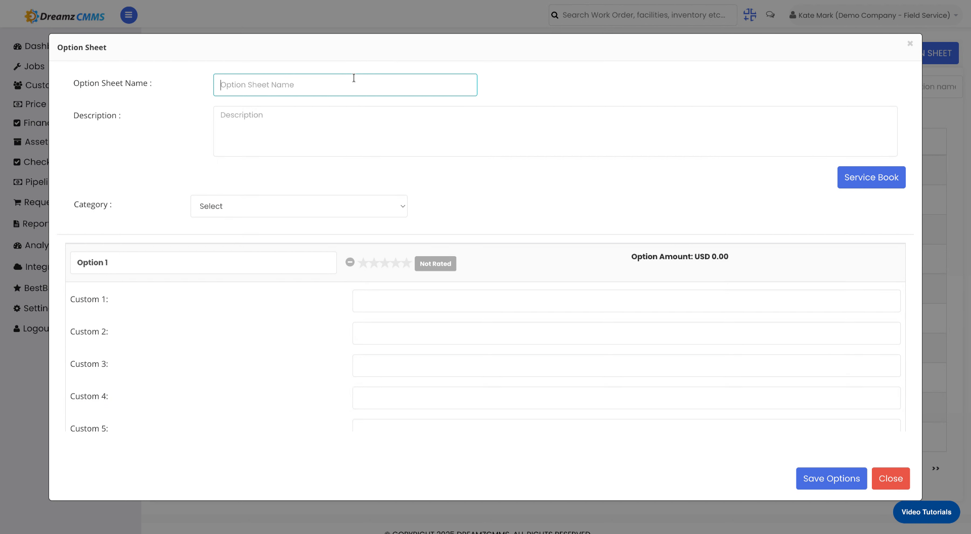 Enter Option Sheet Name