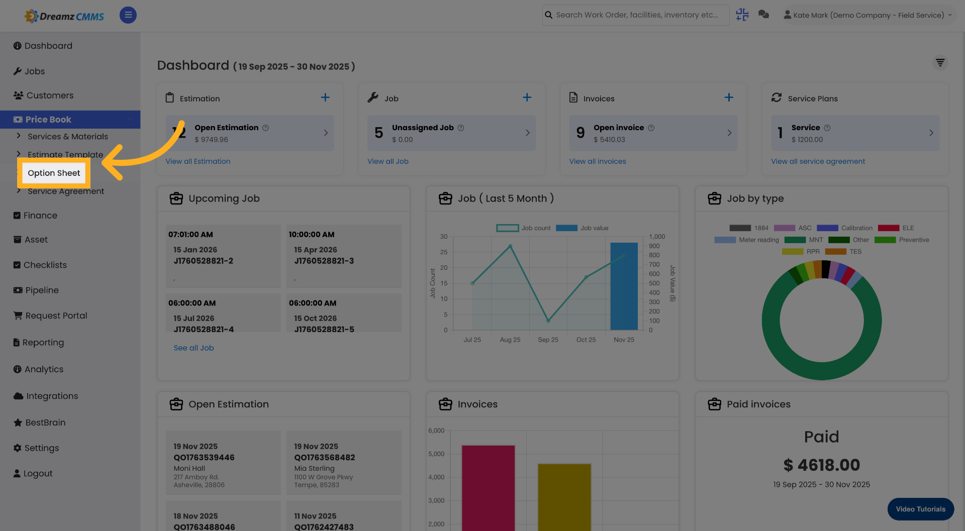 Open Option Sheet Section