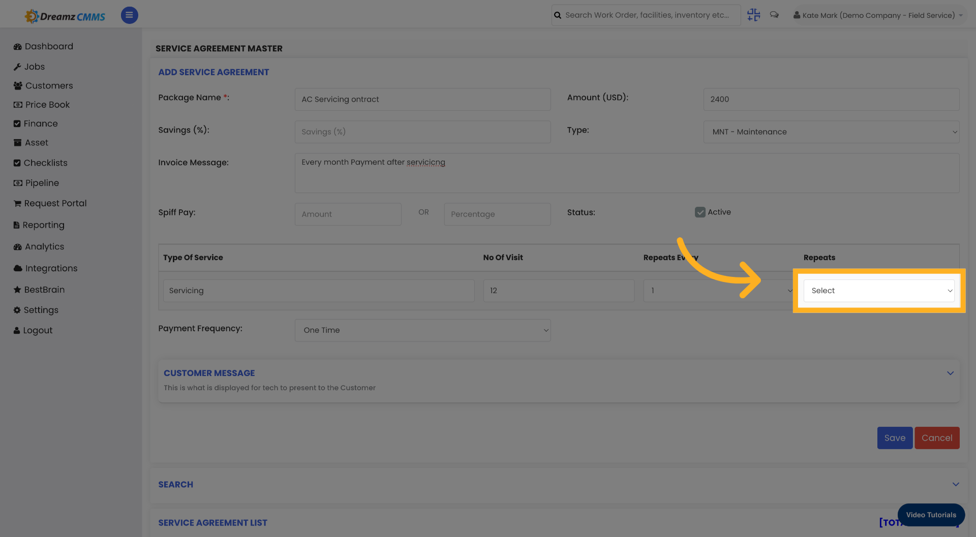 Select Service Frequency Interval