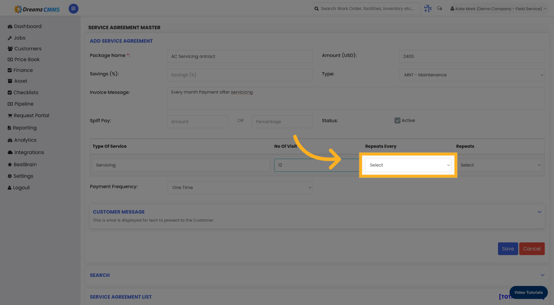 Choose Service Frequency Number