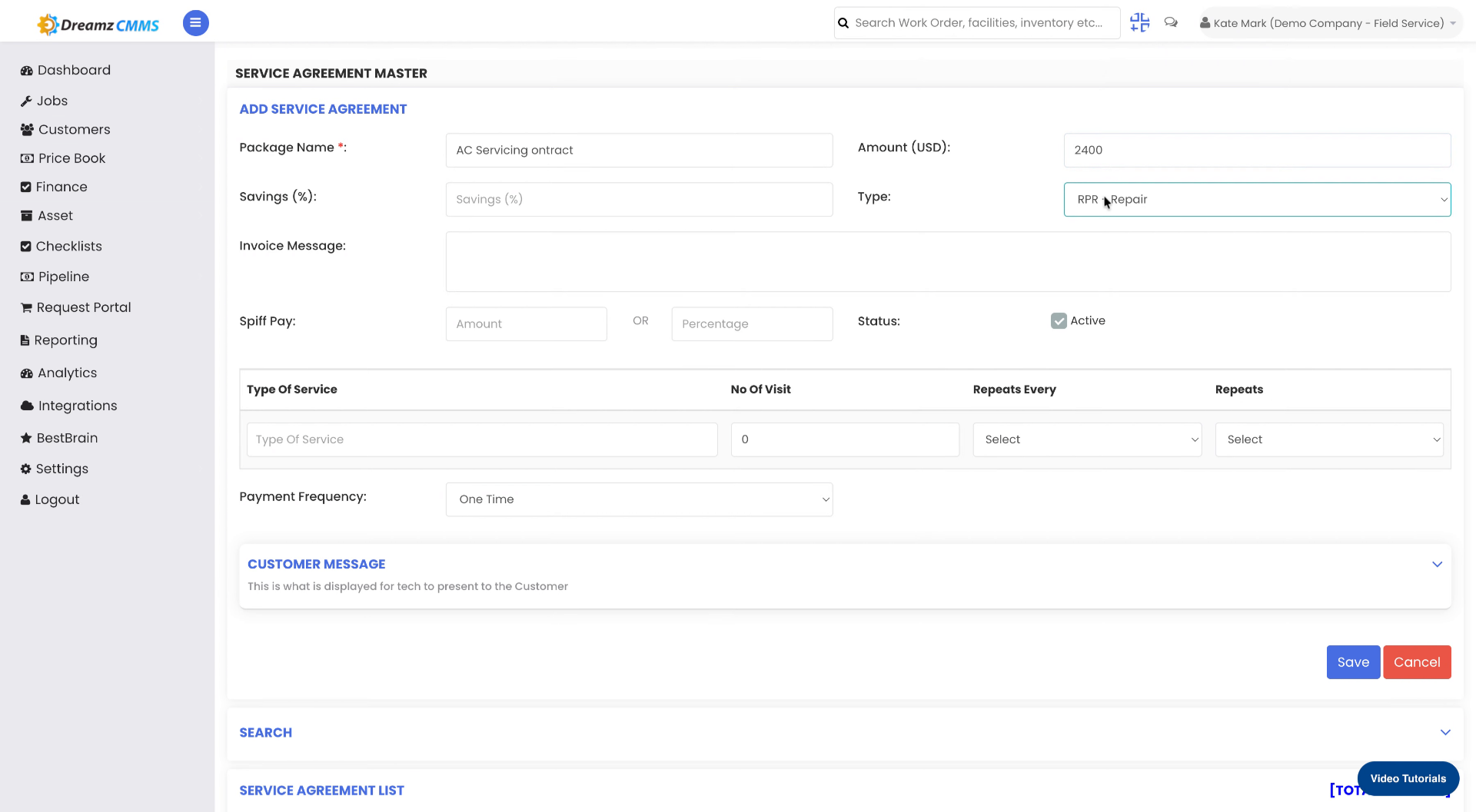 Fill Service Categories Details