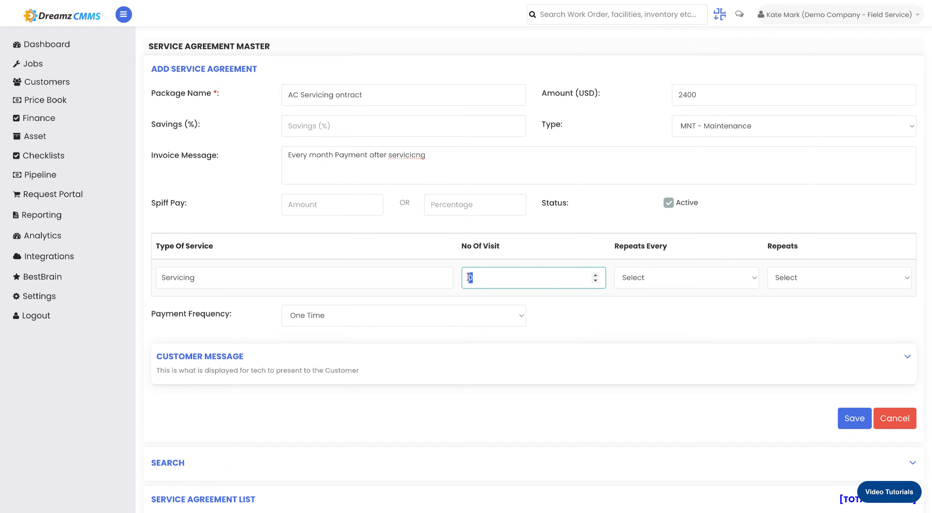 Enter Service Duration