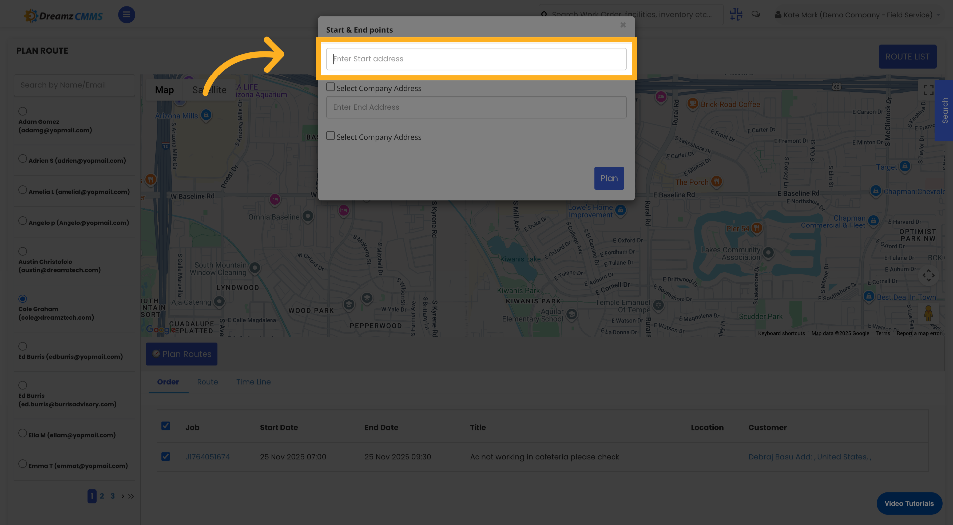 Select Start Address Field