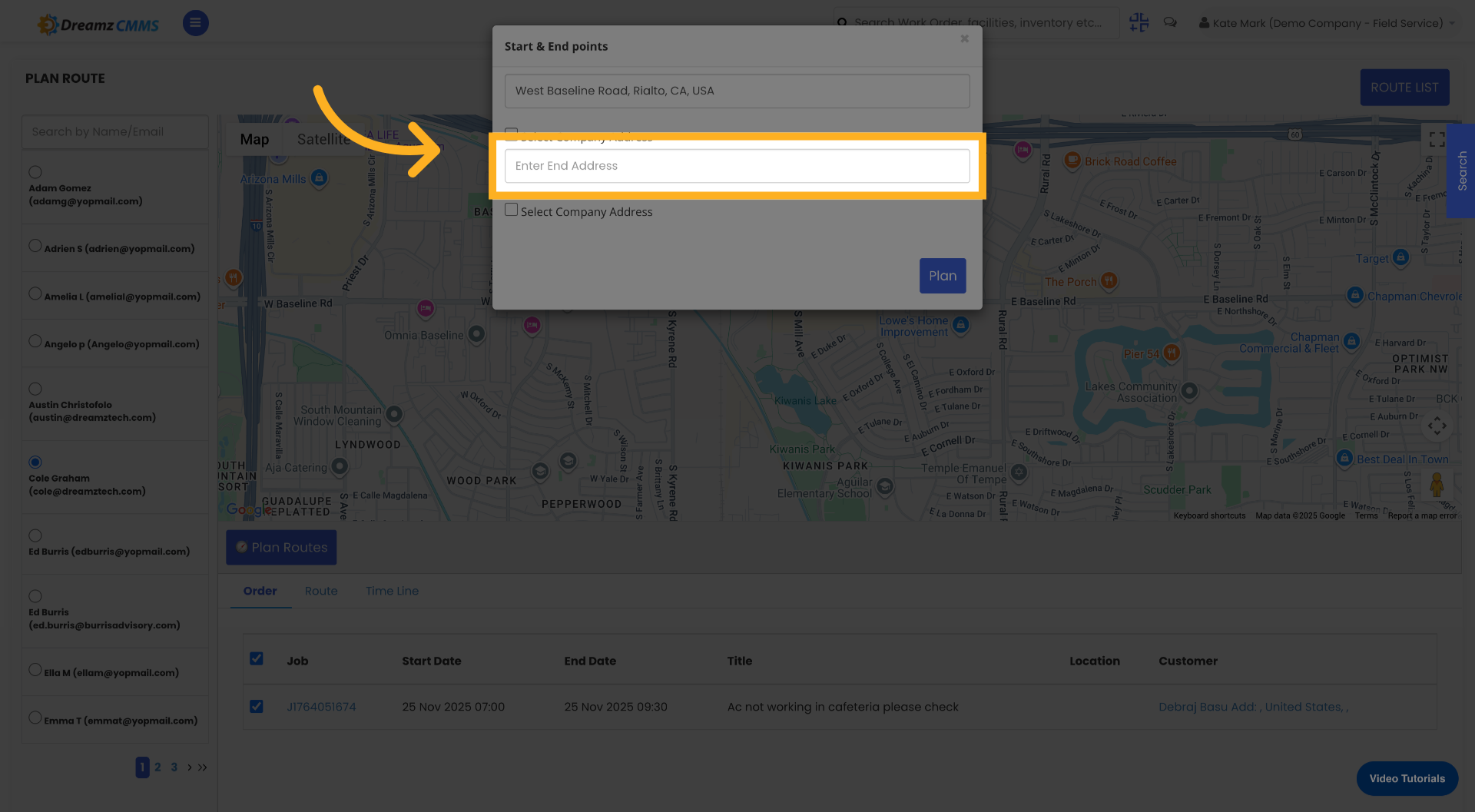 Select End Address Field