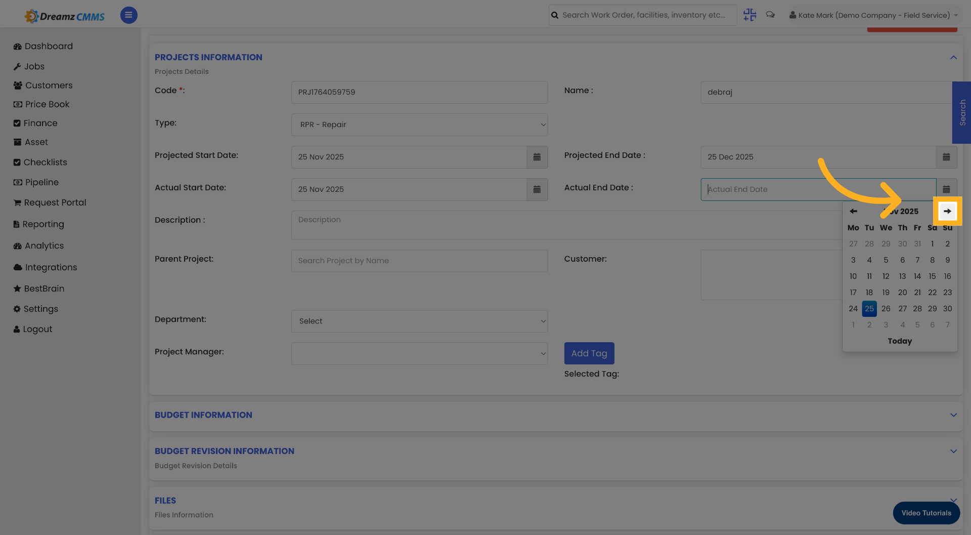 Select Actual End Date