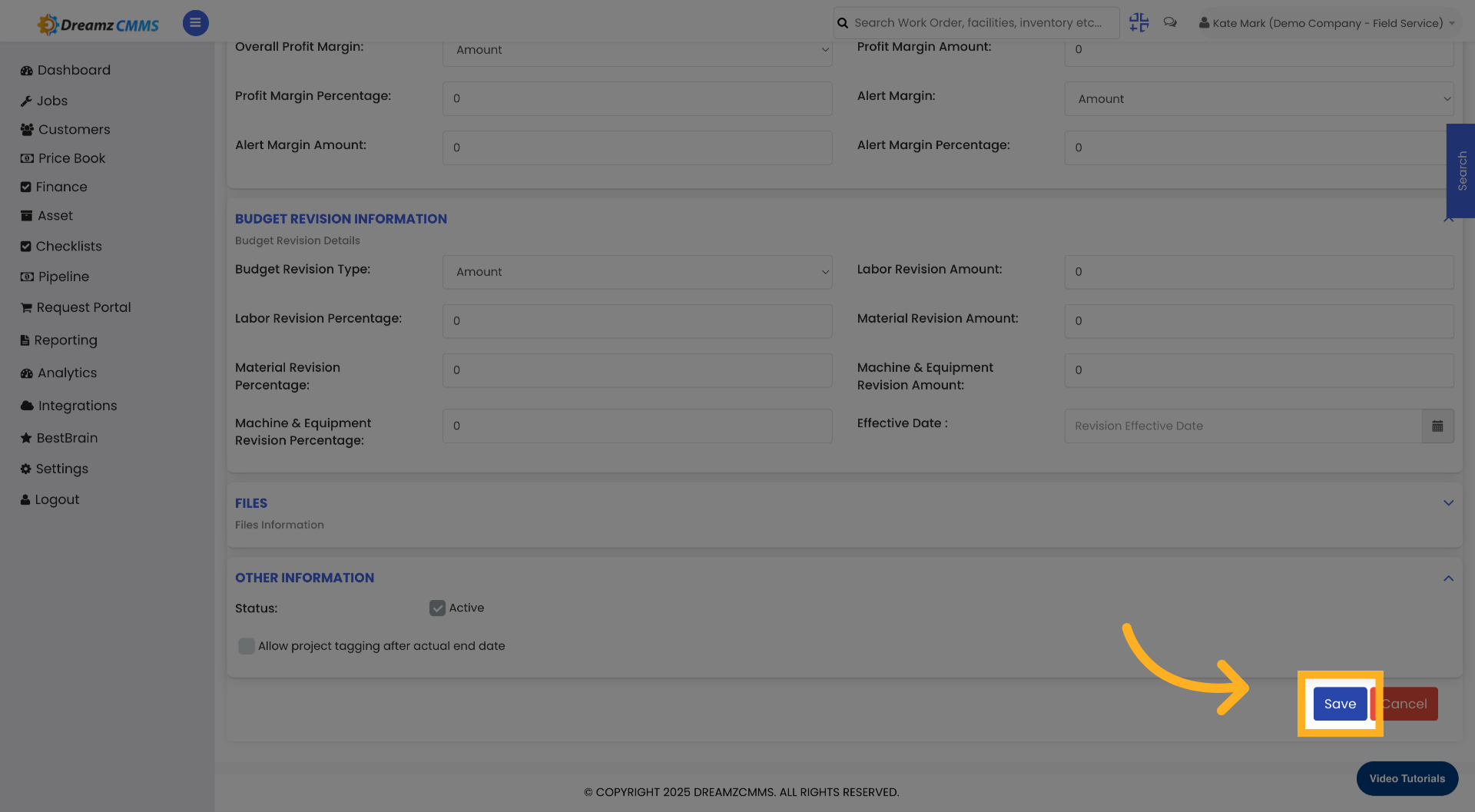 Save Project Details