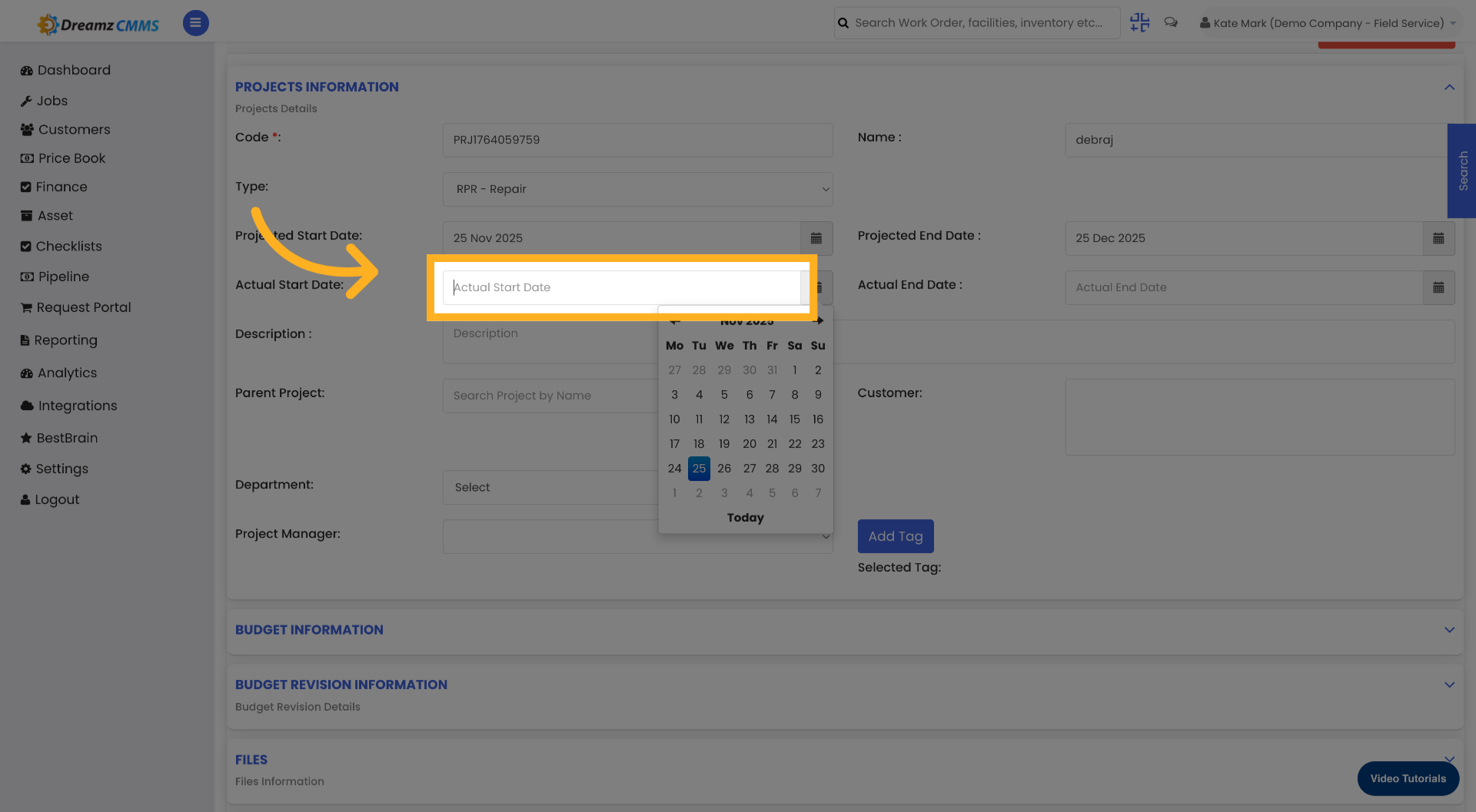 Open Actual Start Date