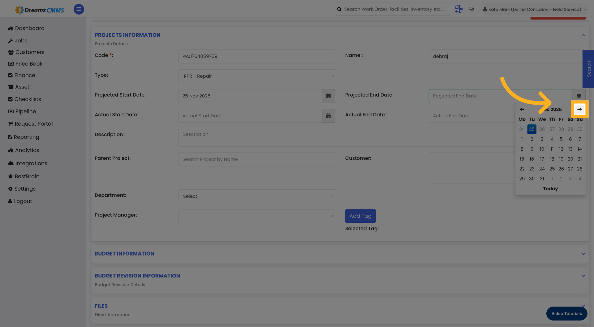 Select Projected End Date