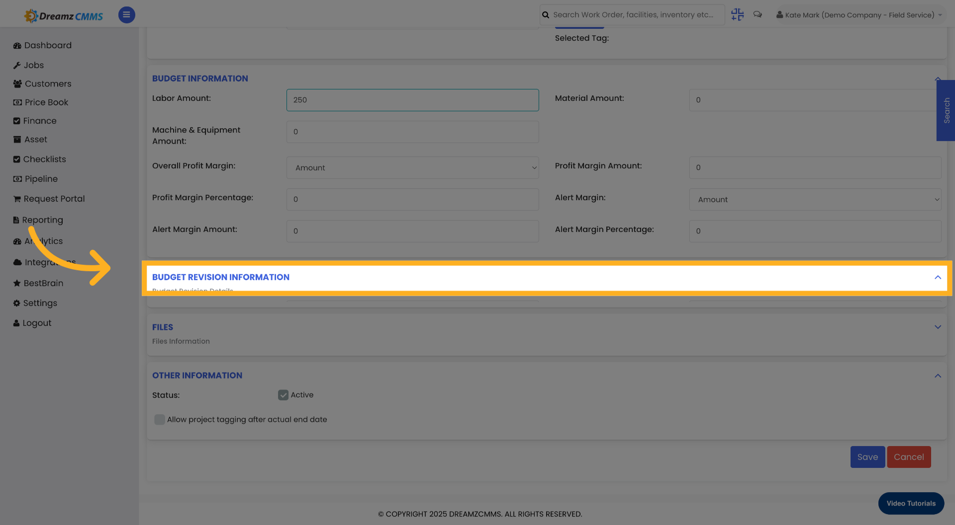 Open Budget Revision Section
