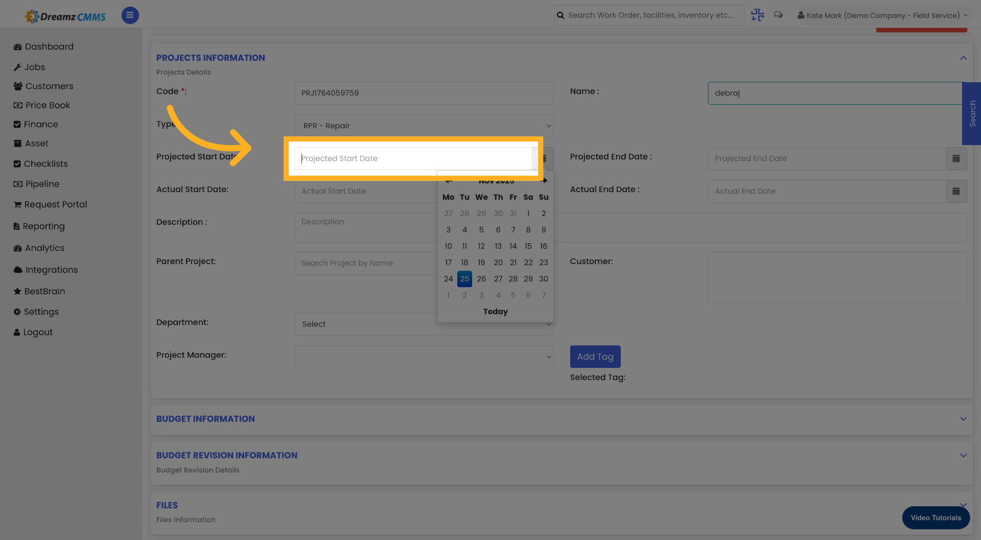 Open Projected Start Date
