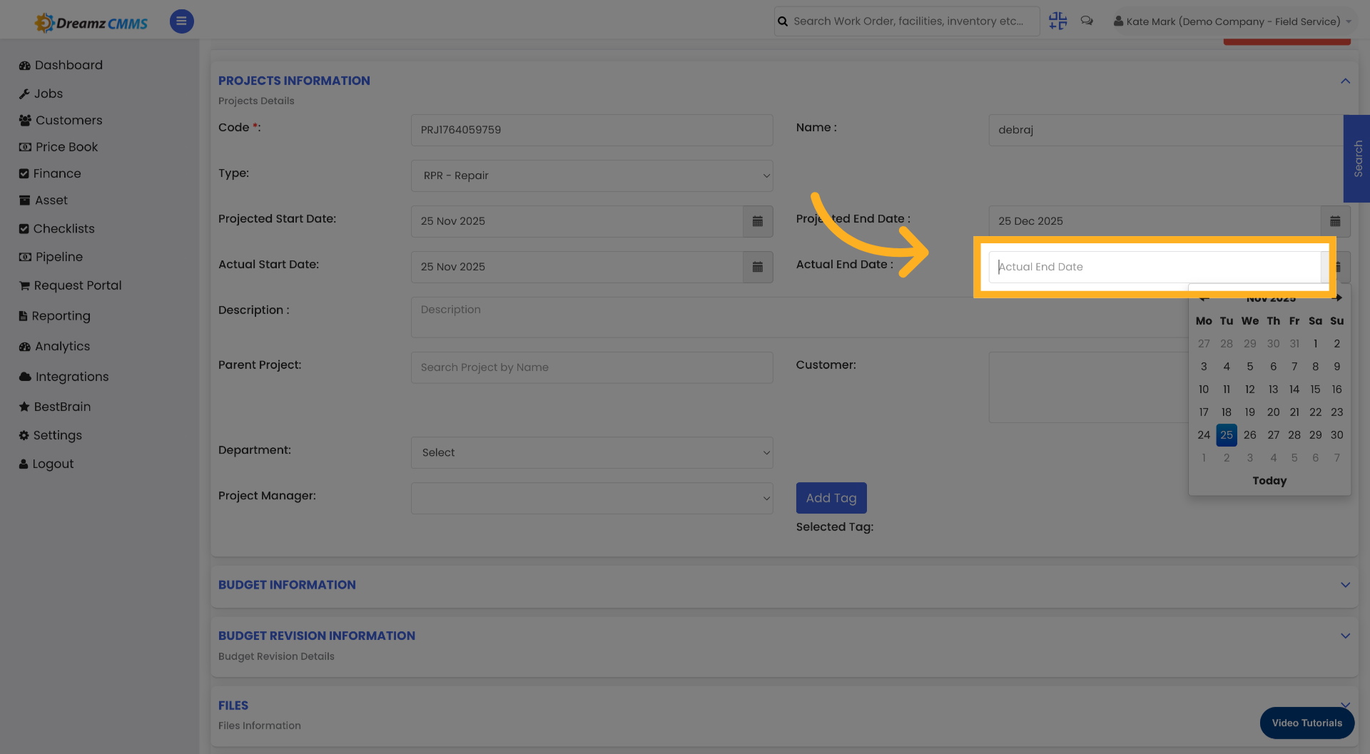 Open Actual End Date