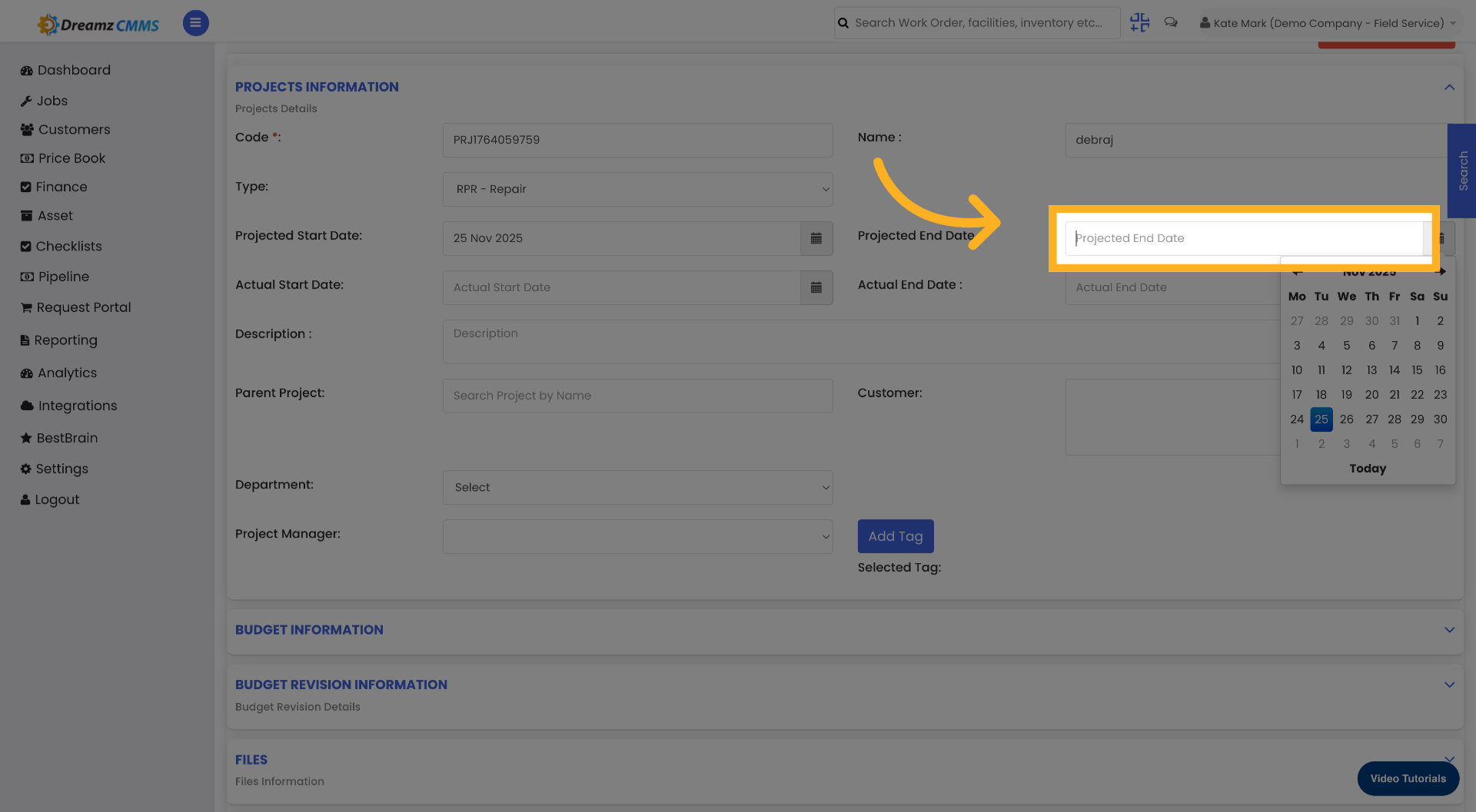Open Projected End Date