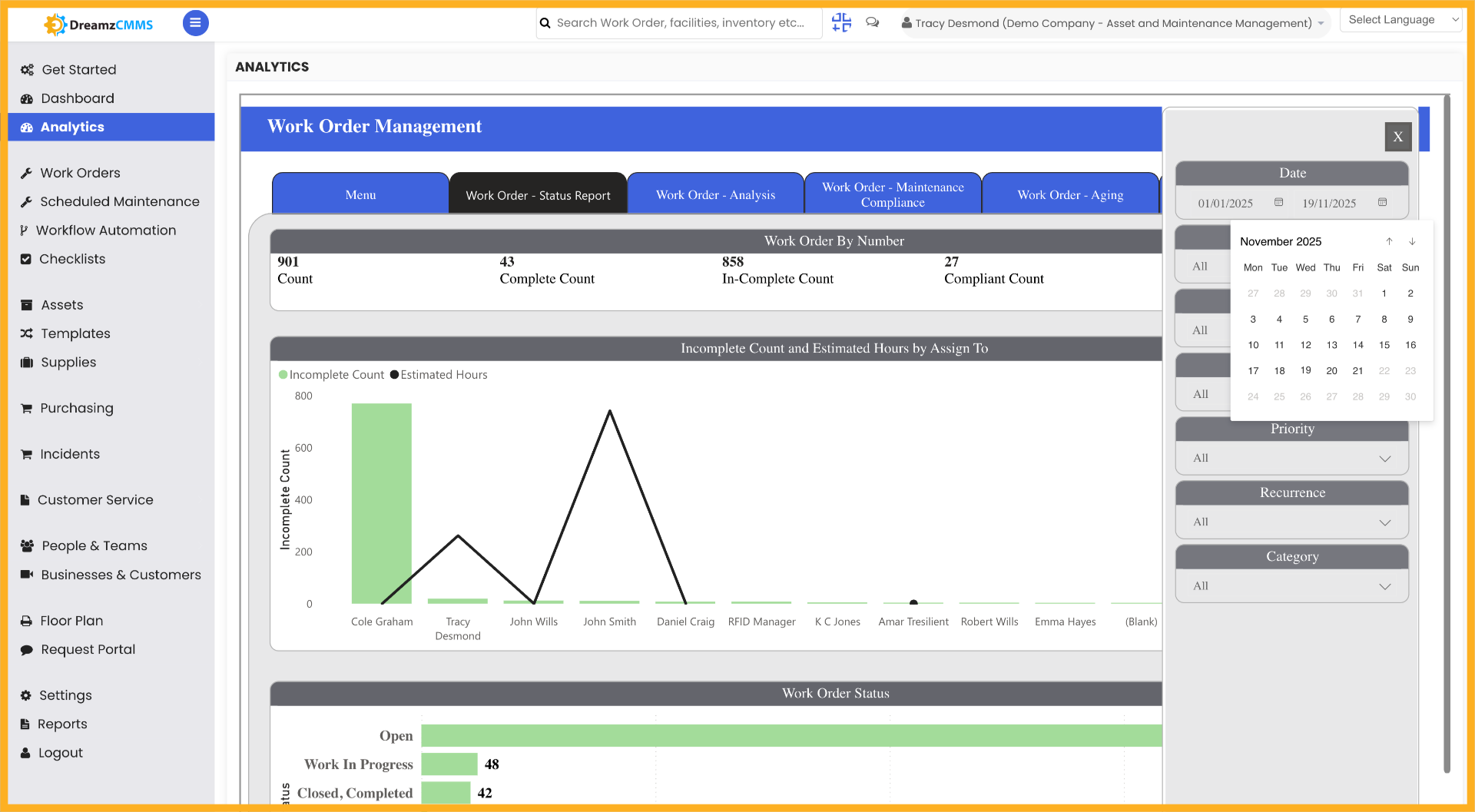 Choose Work Order Status Report