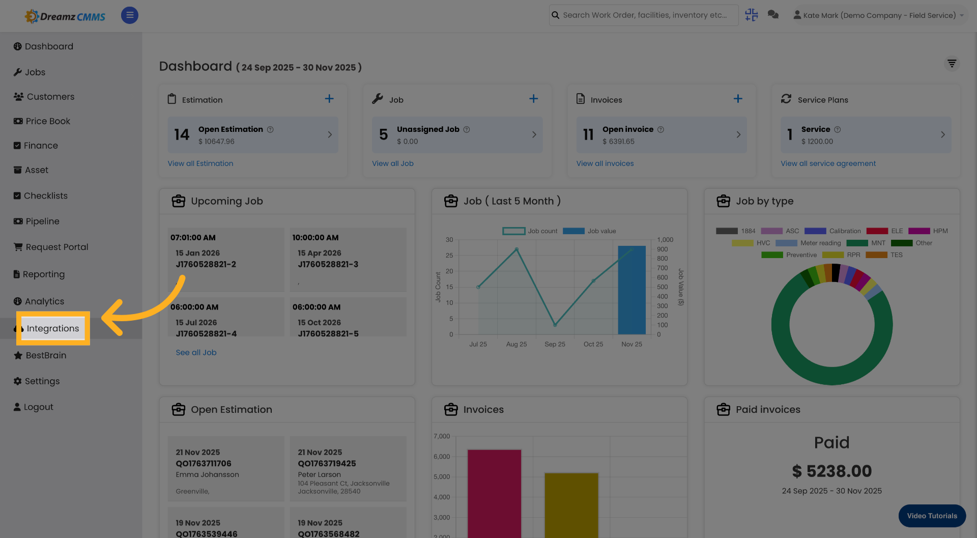 Access Integrations Menu