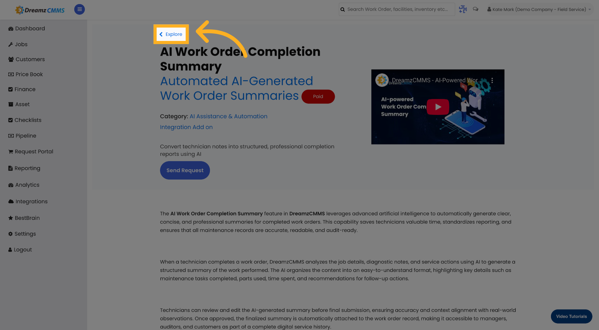 Explore AI Work Order Features