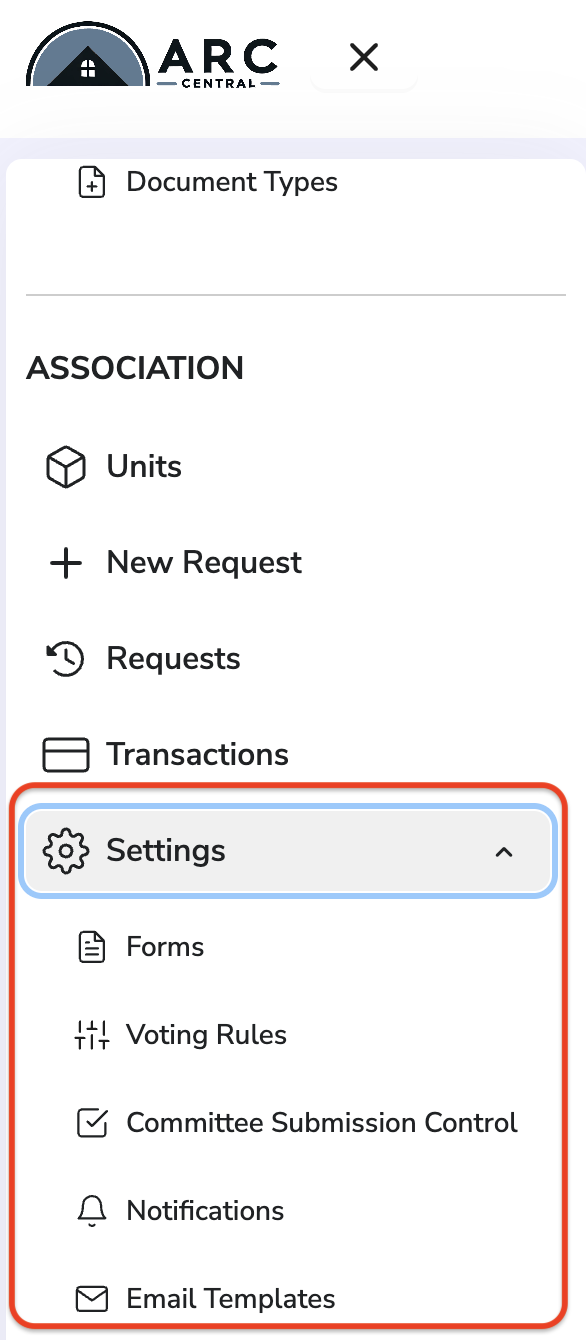 Sidebar Menu with Expanded Settings