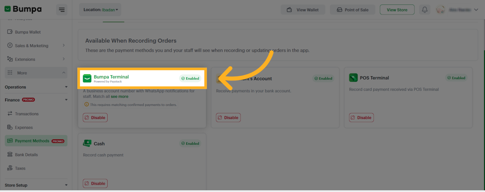 Enable Bumpa Terminal