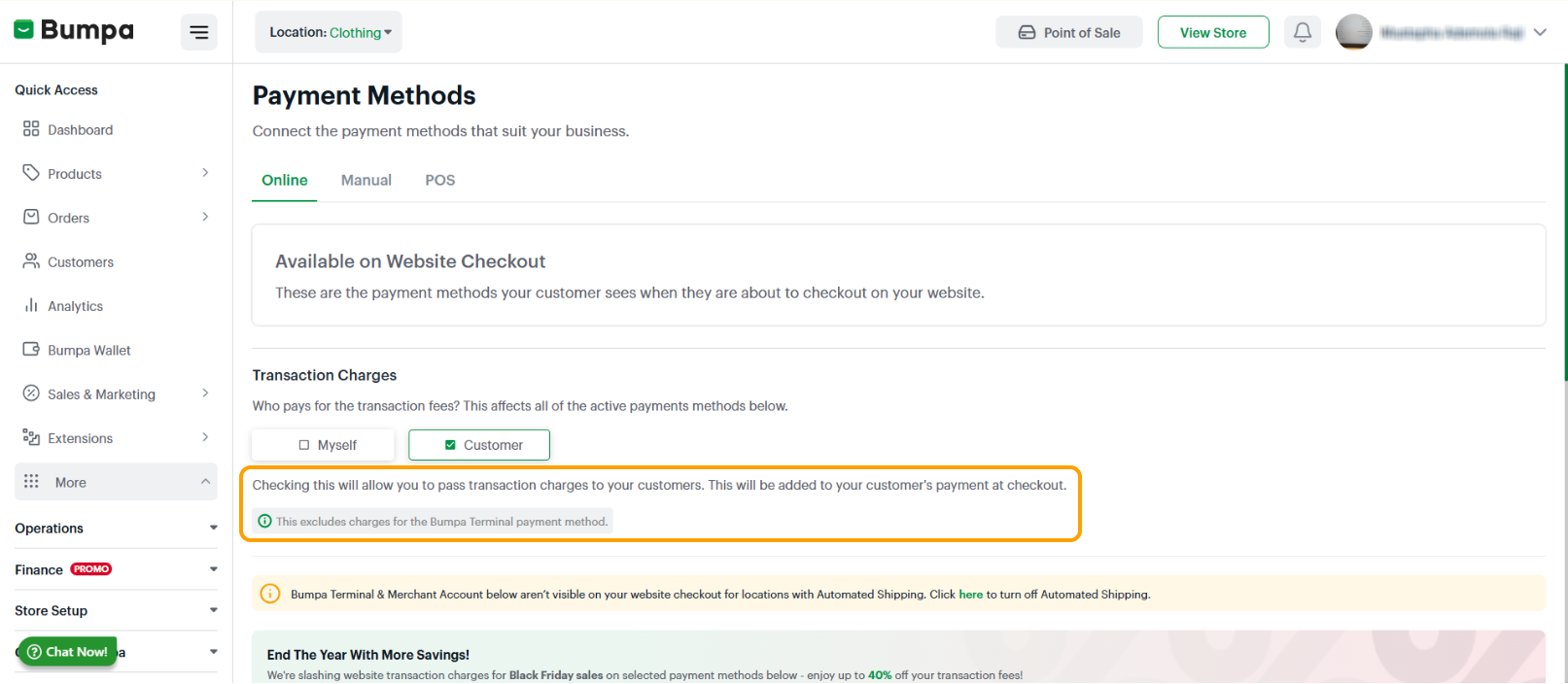 Proceed to select your preferred option for the transaction charges