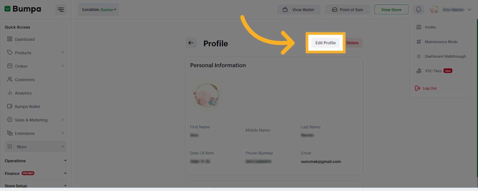 Enter Edit Profile Mode