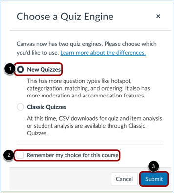 Create New Quiz Assessment