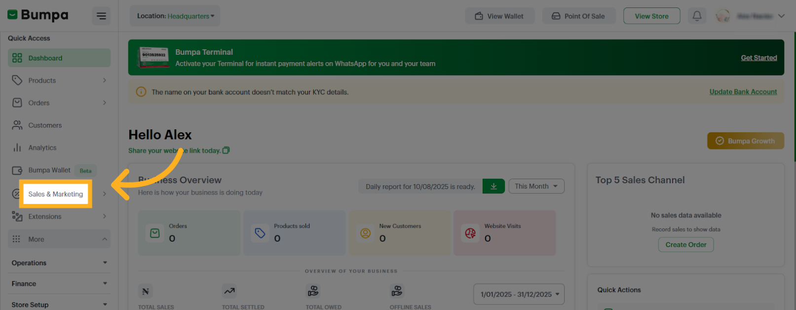 Navigate to Sales & Marketing