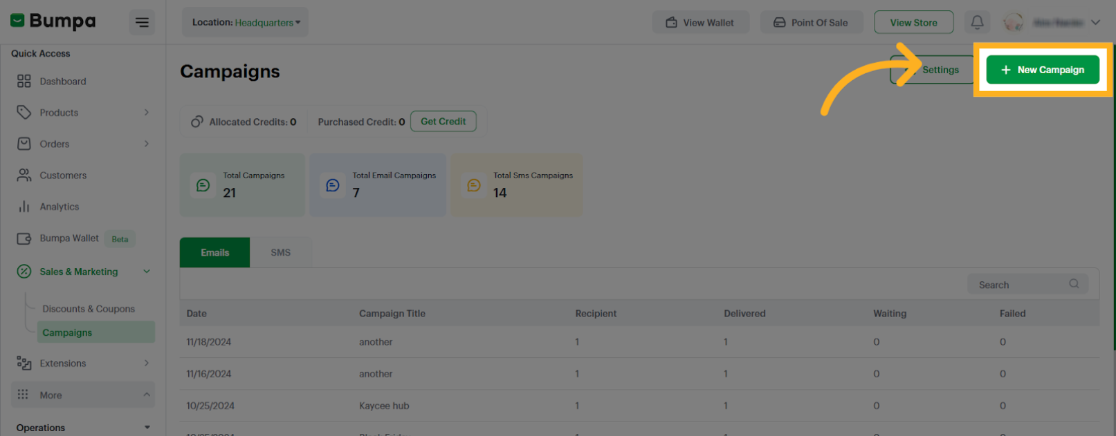 Click on New Campaign