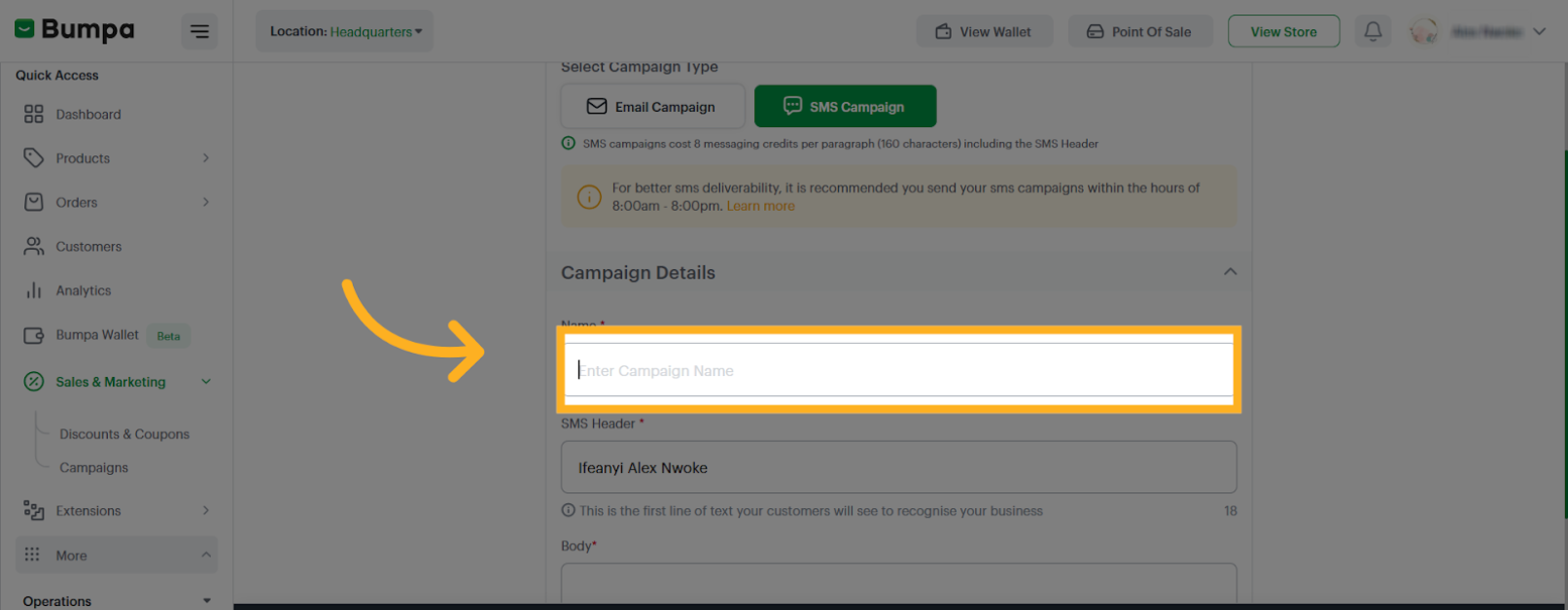 Input the Campaign Name