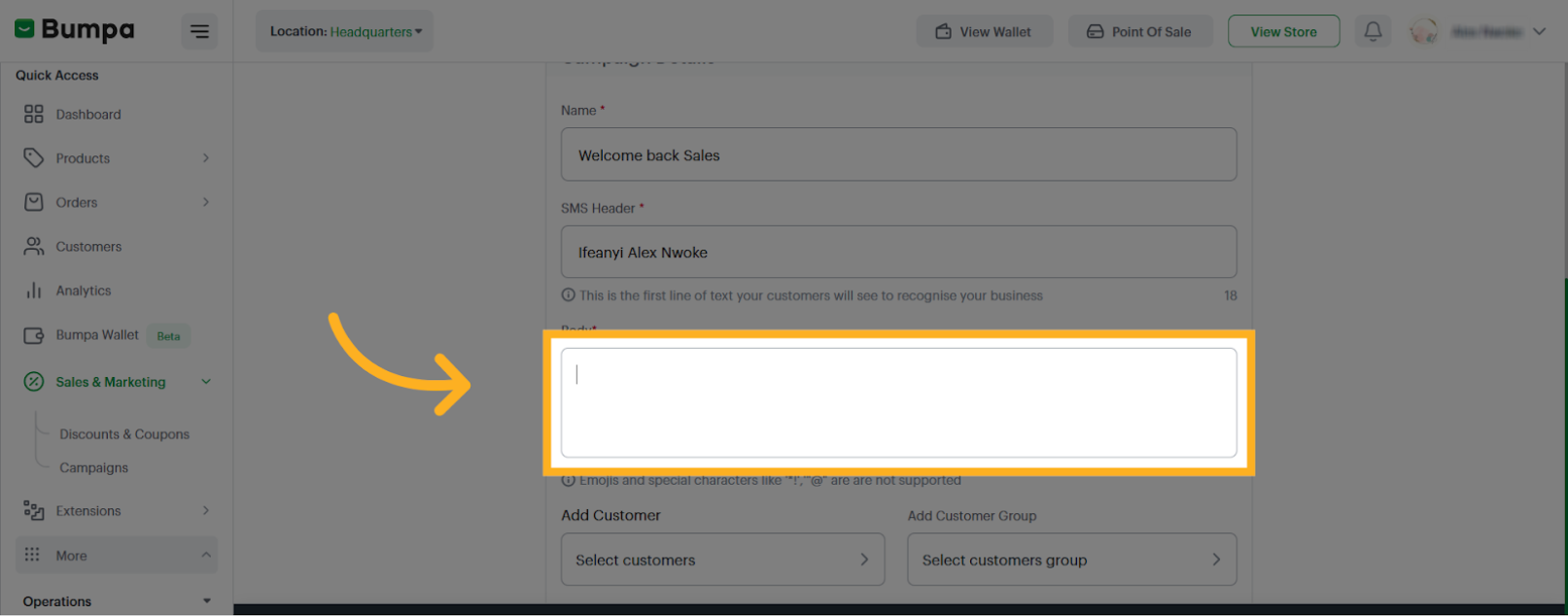 Input the Message Content