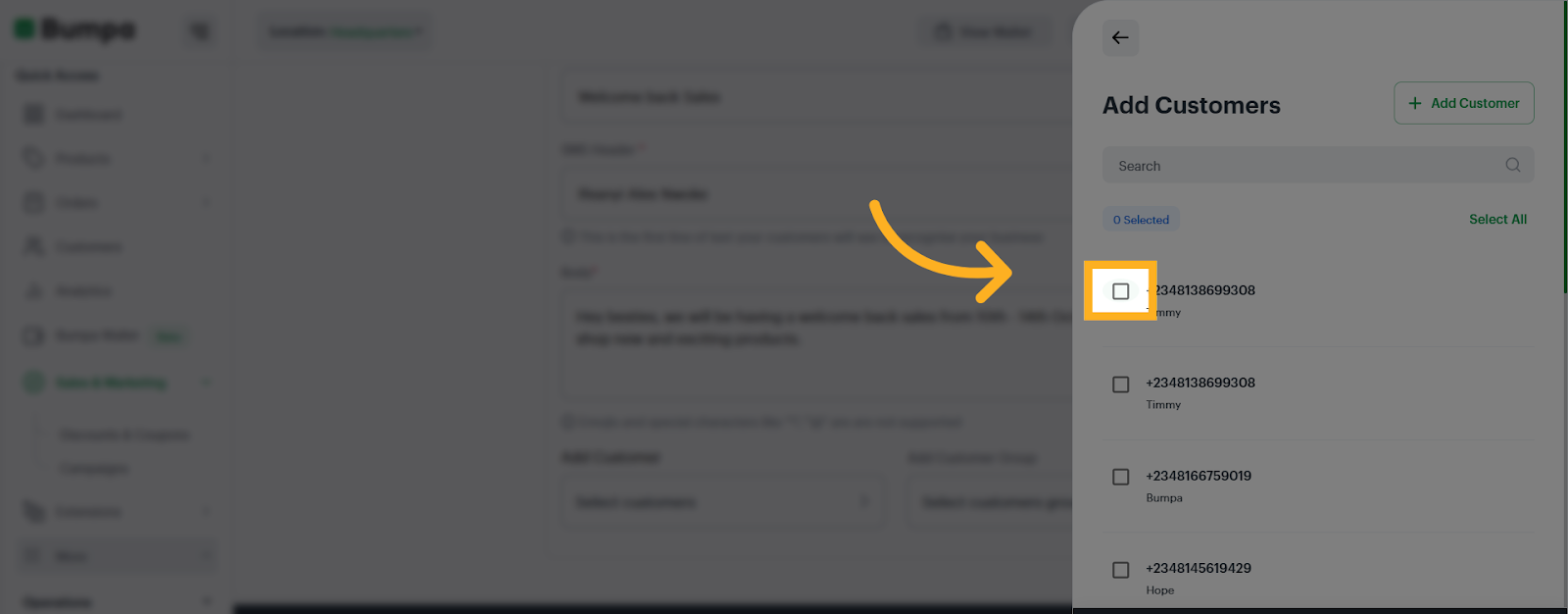 Select the customer(s)