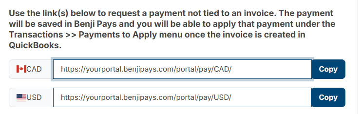 Benji Pays Settings - Custom Payment Links