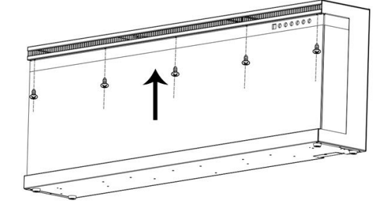 Reinstall 5 screws securing the glass panel to the fireplace
