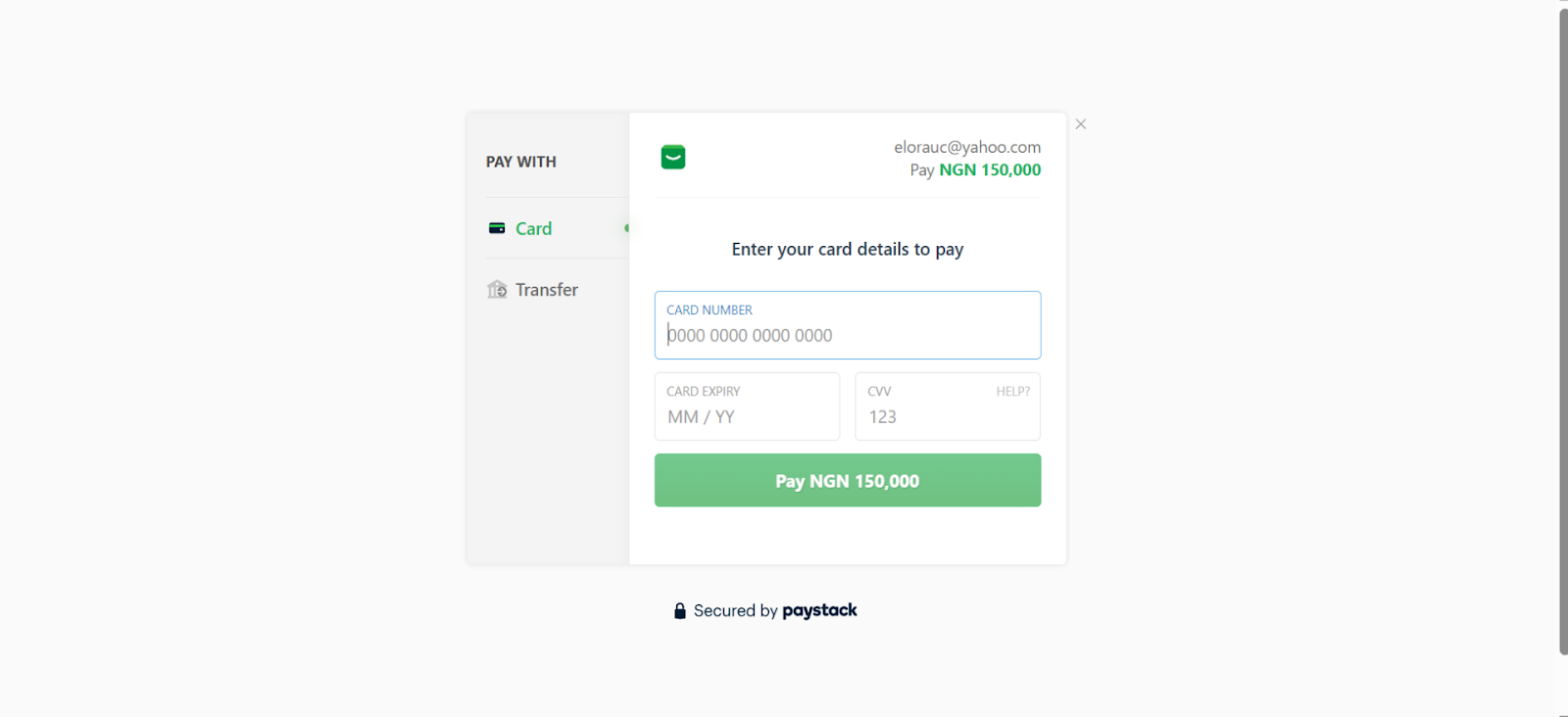 You will be redirected to the payment modal to make the payment