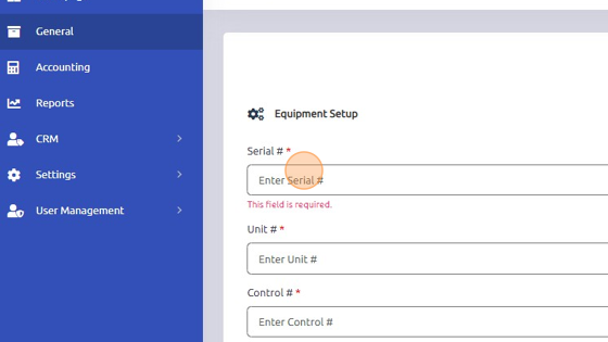 Screenshot of: Enter equipment Serial #.