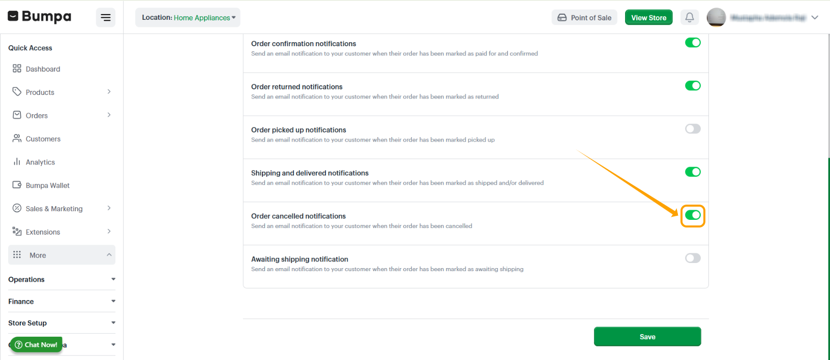Save Customer Notification Settings