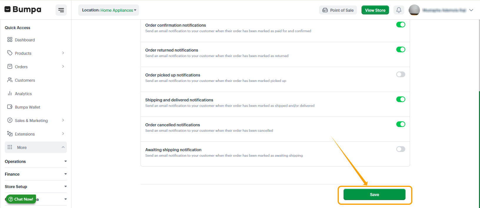 Save Customer Notification Settings